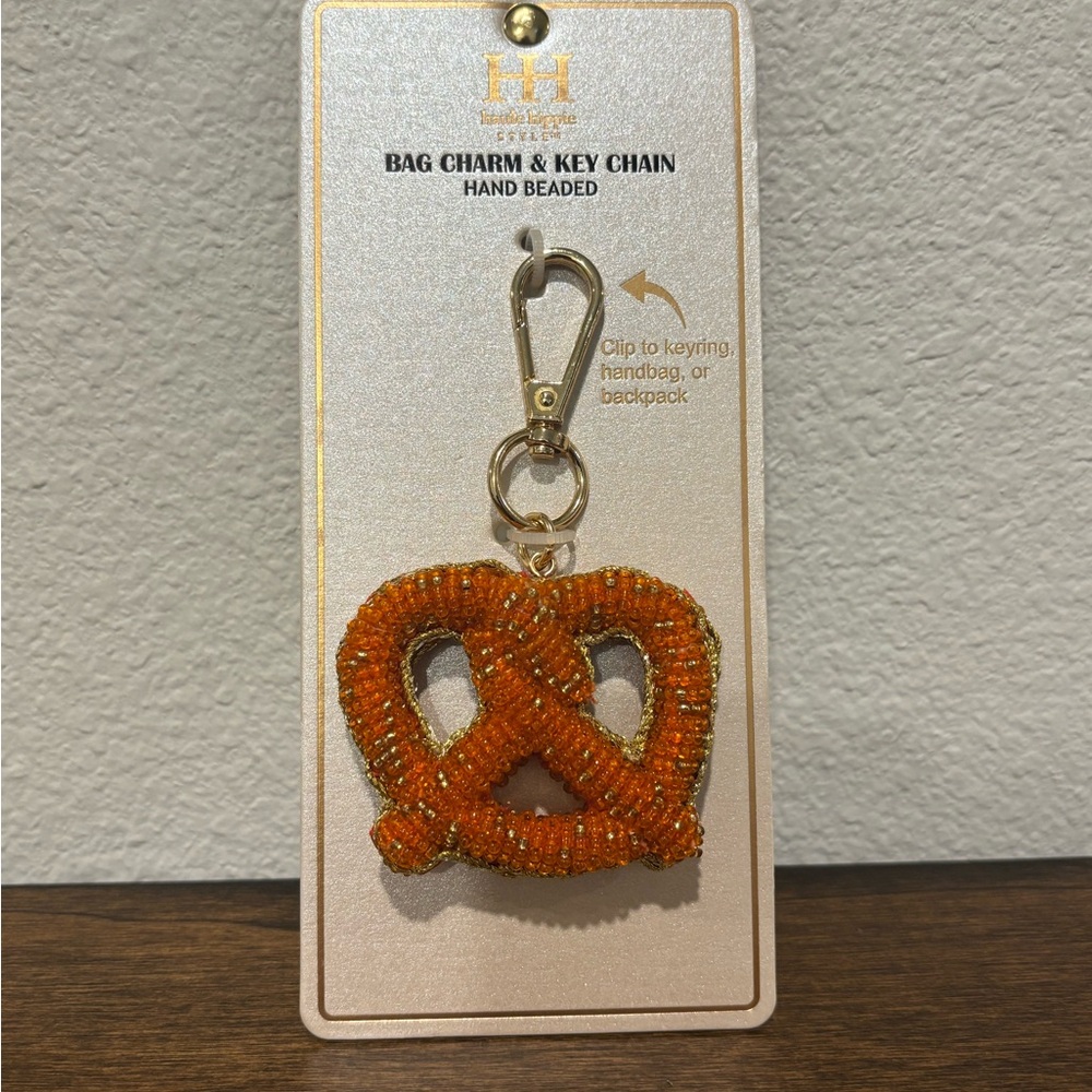 Hand Beaded Pretzel Bag Charm & Key Chain